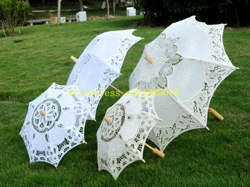 5pcs/lot Fast Shipping Newest Big & Small Elegant lace parasols Bridal Wedding umbrella 2 colors available