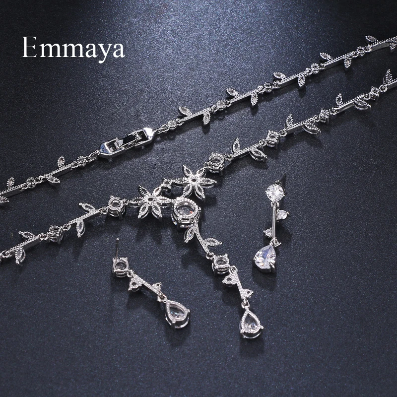 Emmaya Brand Cute Charm Plant AAA Cubic Zircon Adjustable Crystal Earrings Necklace Set For Women Popular Bride Jewelry Gift