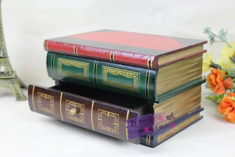 صندوق تخزين نموذج كتاب من الخشب الصلب العتيق، ملحقات تزيين يدوية للمنزل والمكتب وخزانة الكتب