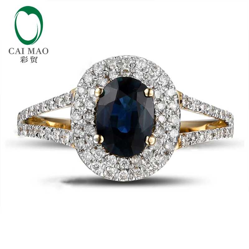 14k Yellow Gold 1.02ct Deep Dark Blue Sapphire Diamond Engagement Ring Free Shipping