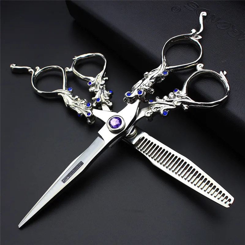 6 inch Japanese 440c professional hairdresser's scissors flat cut fine cut haircut scissors set