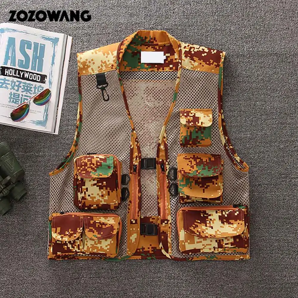 Summer outdoor Men Multi Pocket Baggy Vest men Thin Mesh Shooting Work Outerwear Sleeveless Jacket Many Pockets fishing vest