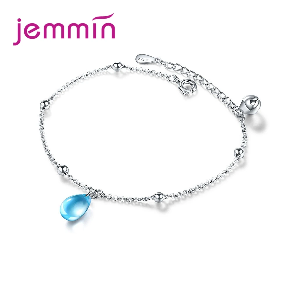 

Minimalist High Quality Blue Water Drop Design CZ Stone 925 Sterling Silver Resizable Bracelet Sweet Girls Birthday Gift