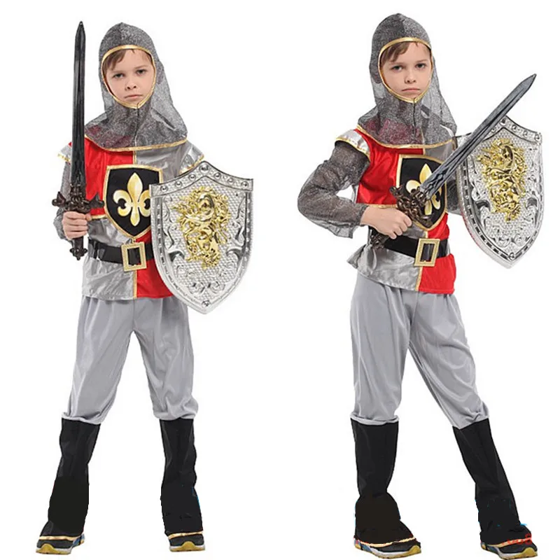 Halloween Rome Warrior Crusaders Costumes para meninos Crianças, Traje de espadachim, Cosplay, Carnaval, Purim, Masquerade Party Dress, Crianças