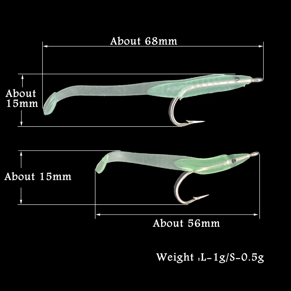 MNFT 12Pcs Eel Lure Luminous Soft Baits With Hook 6.8cm1g Or 5.6cm0.5g Small Fish Fishing Lure Eel Artificial Bait