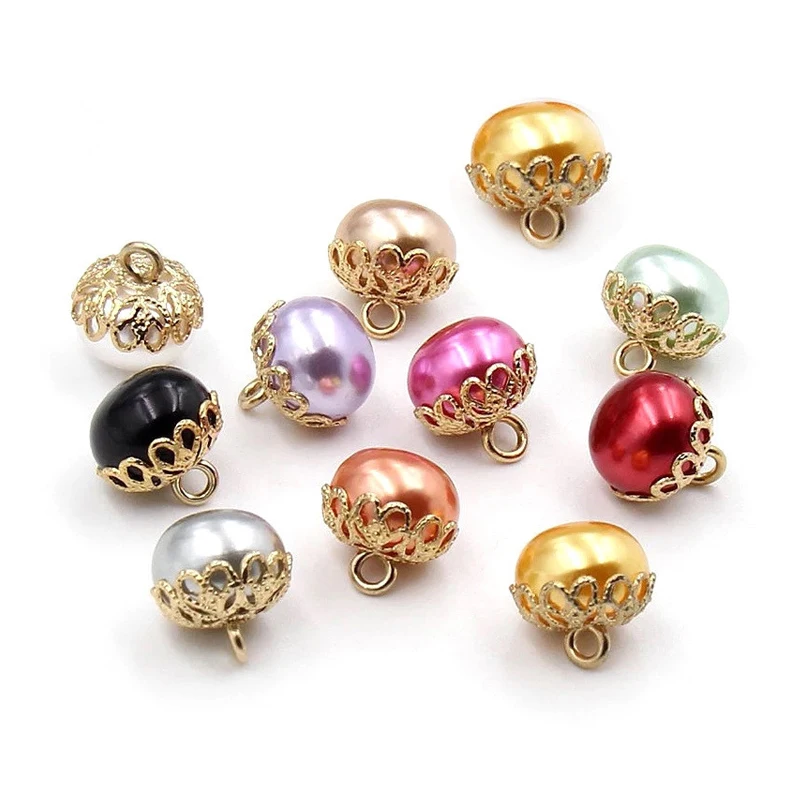 10Pcs Zinc Alloy Color Imitation Pearl Buttons Sewing Accessories Notions Metal Hollow Out Buttons Wedding Dress Clothing Decor