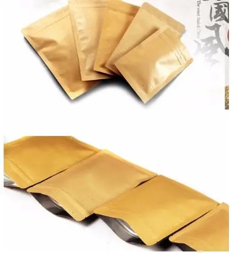 100 Kraft Paper Doypack Zip Lock Pouch with Aluminum Foil Food Tea Snack Coffee Storage Resealable Ziplock/zipper Bag