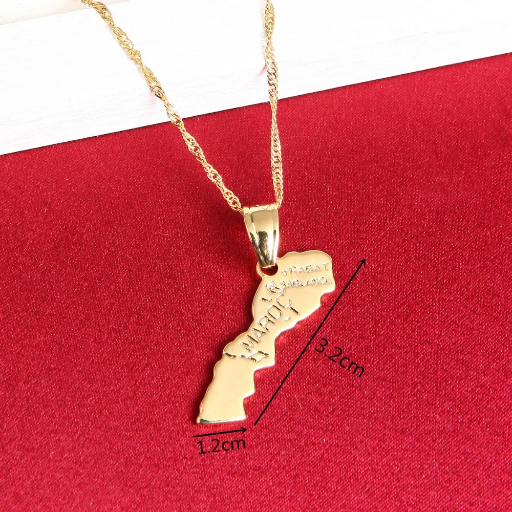 Maroc Map Pendant Necklace Gold Color Fashion Jewelry For Women Men Morocco Map Necklaces