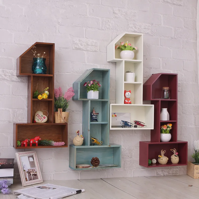 

1PC Zakka Wooden Wall Storage Rack Home Furnishing "1" Cabinet Wall Hanging Decoration Storage Box NM 004