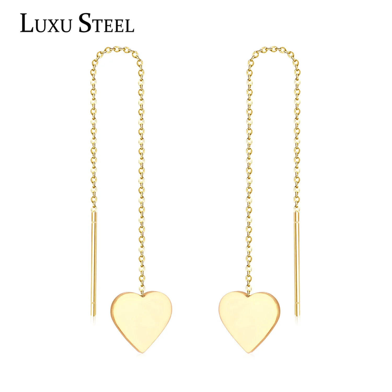Luxus Stahl Herz Quaste Ketten Tropfen Ohrringe Edelstahl minimalist ische Geometrie lange Ohrring Collier Bijoux