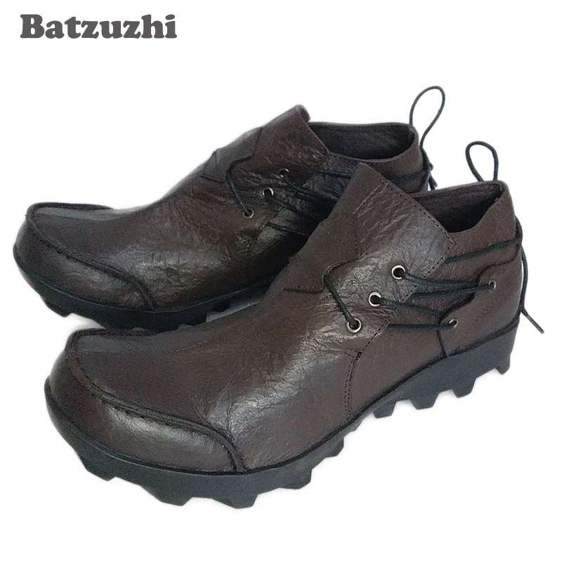 

Batzuzhi 2018 Man's Boots First Layer of Cowhide Low-top Shoes Genuine Leather Personality Male Boots Casual Shoes Man, EU38-44