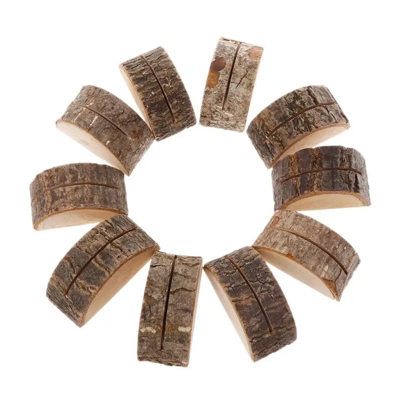 10pcs/set Rustic Natural Wood Table Name Number Place Card Holder Memo Note Photo Picture Clip Decor Wedding Party