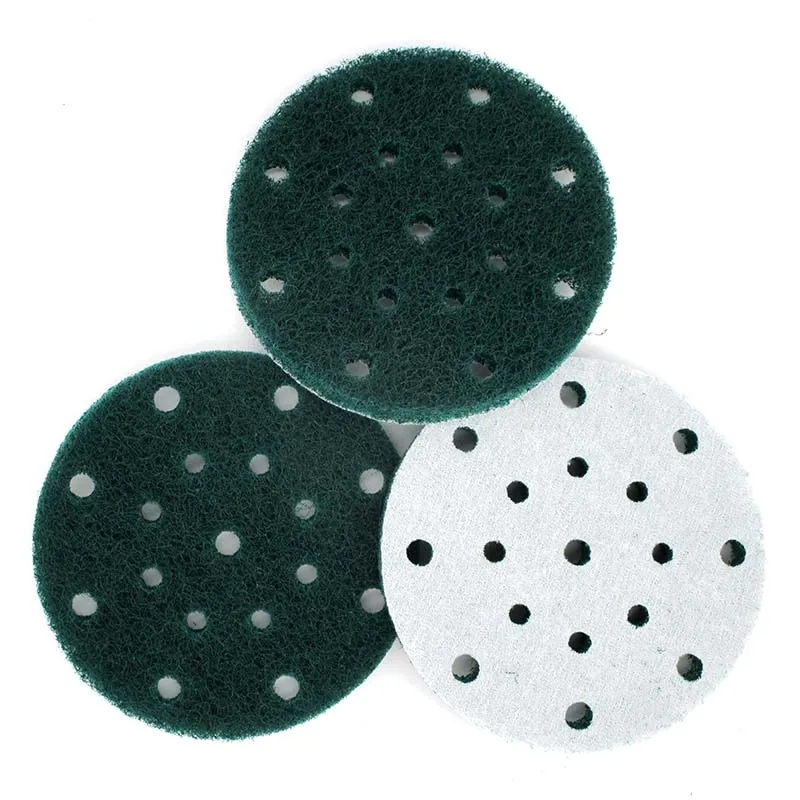 15PCS 6 Inch 17-Hole Multi-purpose Flocking Scouring Pad 240-800 Grit Industrial Heavy Duty Nylon Cloth for Polishing & Grinding