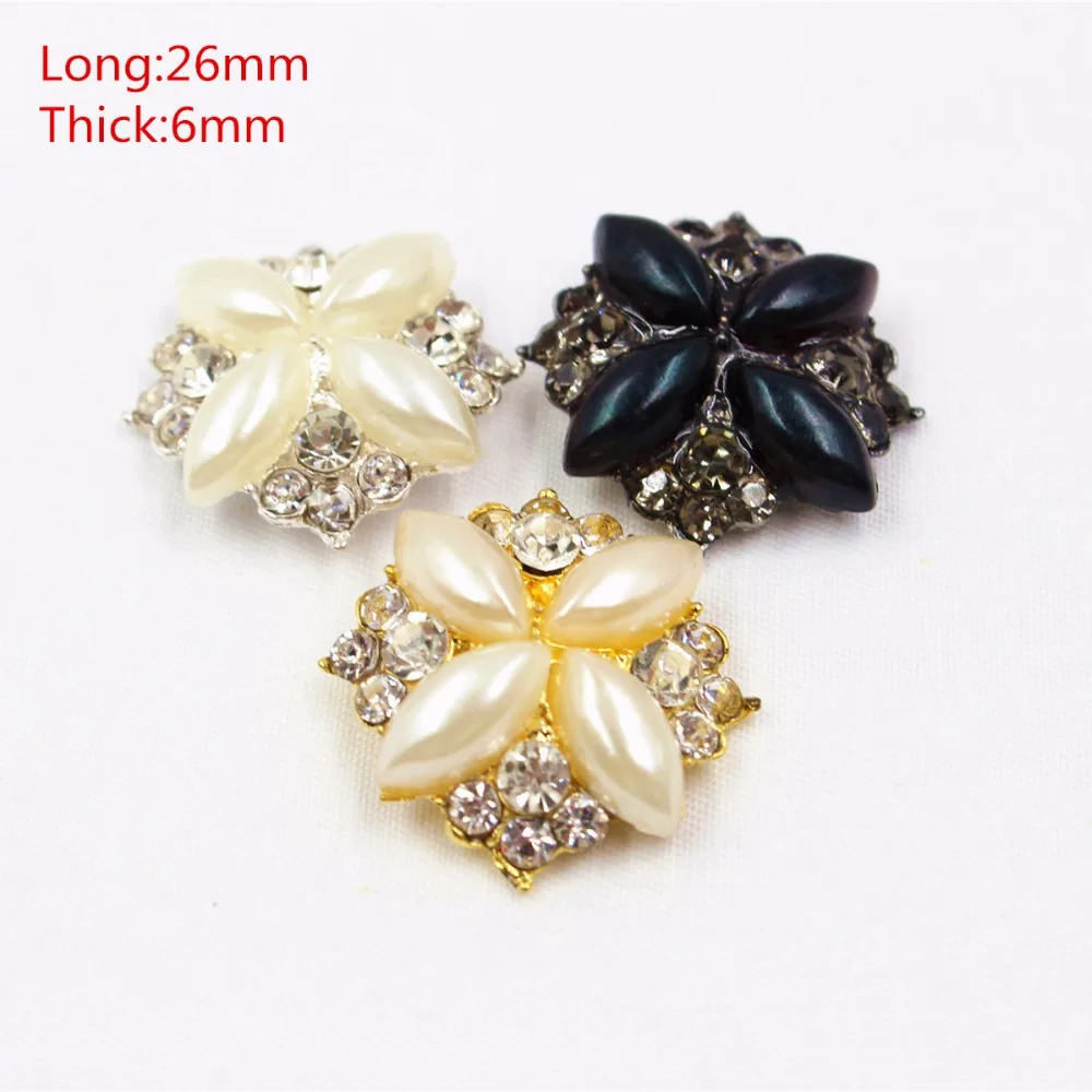 1651817,1pcs/Lot 26mm 3color select  Rhinestone pearl inlaid metal buttons flower Clothing accessories Jewelry Accessories diy