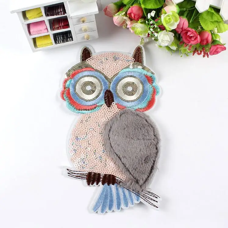 1pcs 16*26cm large-scale fluffy owl cloth paste clothing accessories decorative clothing color patch accessories patch SC697