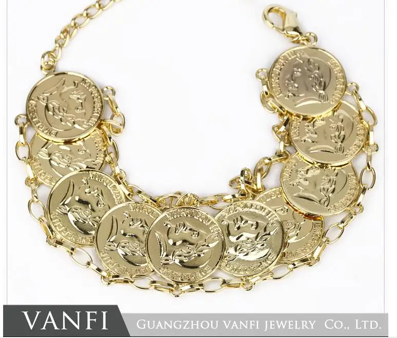 

France Coin Charm Fashion Gold Color Vintage Chain Bracelets & Bangles For Women