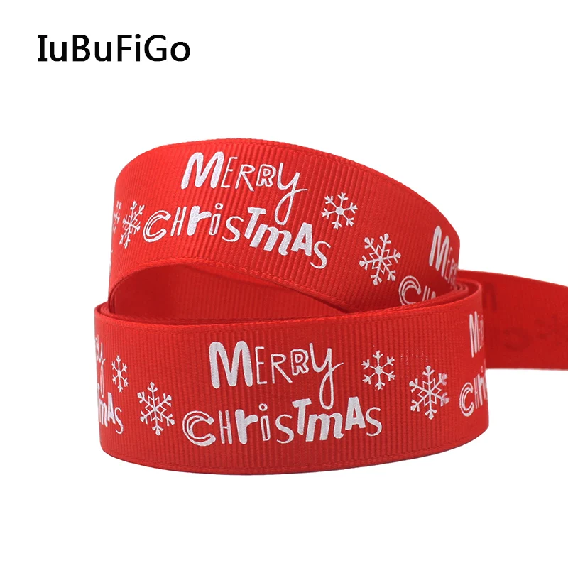 

[IuBuFiGo] New Merry Christmas Ribbon Green Red Printed Grosgrain Ribbon For Home Decoration 1"(25mm) 10yard/lot