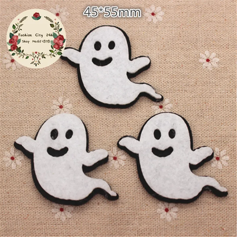 10pcs/lot Non-woven Fabric Handmade Kawaii Halloween Ghost Patches Felt Accessories for DIY Scrapbooking,45*55mm