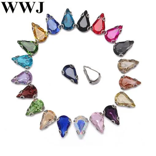 5x8 6x10 8x13 mm Drop Pointback Glass Crystal Stone With D Claw Setting Multi Colors Teardrop Sew On Claw Rhinestone