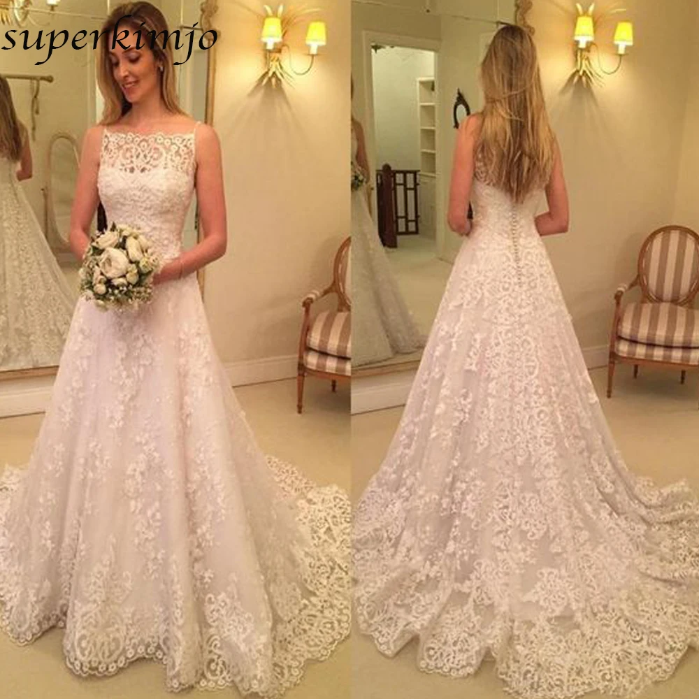 Abiti da Noiva Abiti Da Sposa 2019 Scollo Quadrato Appliques Del Merletto Una Linea di Abiti Da Sposa