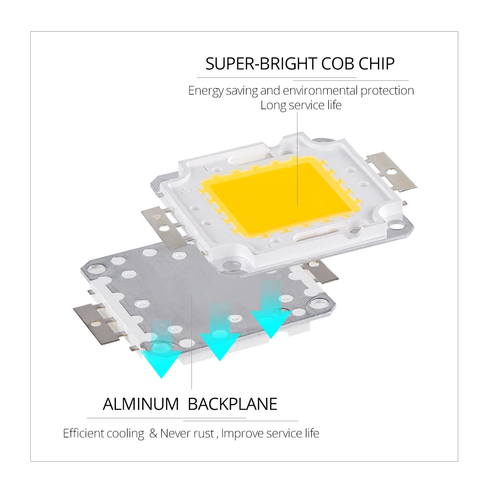 Chip LED COB de alta potencia, 10W, 9-12V, 20W, 30W, 50W, 100W, 30-36V, cuentas, blanco cálido, para bricolaje