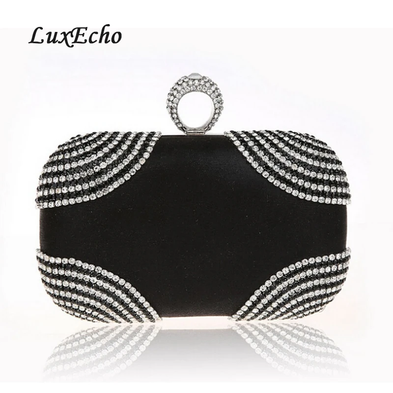 LuxEcho Rhinestone handbags Chain shoulder bags Bride wedding purse Fashion party evening bags Day clutches Golden