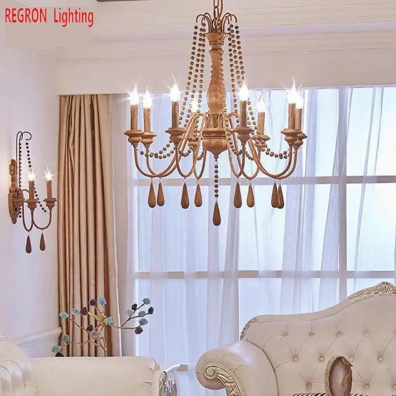 Dining room Rustic Chandelier Light Metal Foyer Resin Led Candle Chandelier E14 Hanging Lighting For Restaurant Dining Room Bar