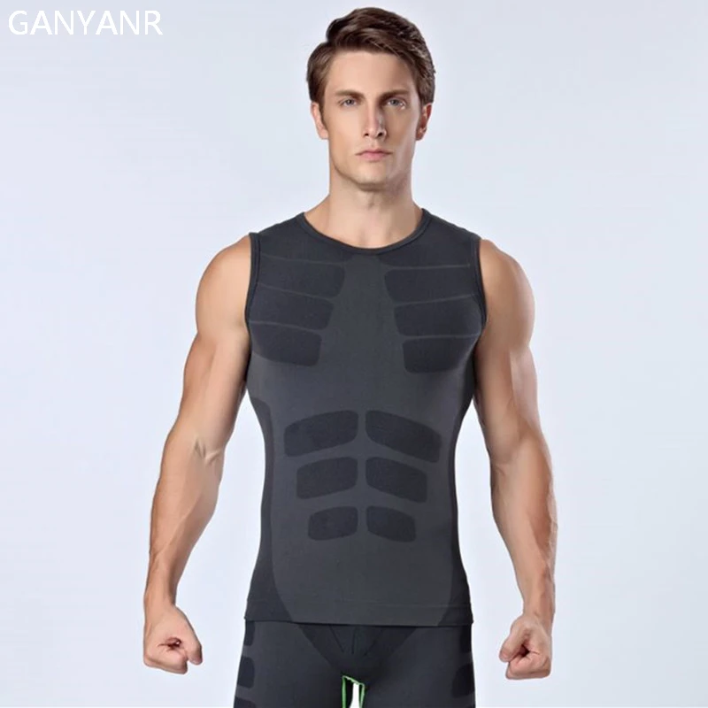

GANYANR Brand Running Vest Tank Top Sportswear Tee Shirt Fitness Training Polyester Men Workout Tights Bodybuilding Yoga Sports
