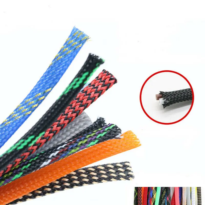 1-50Meters Black & White & Pink Snakeskin Mesh Wire Protecting Nylon Tight PET Expandable Insulation Sheathing Braided Sleeves