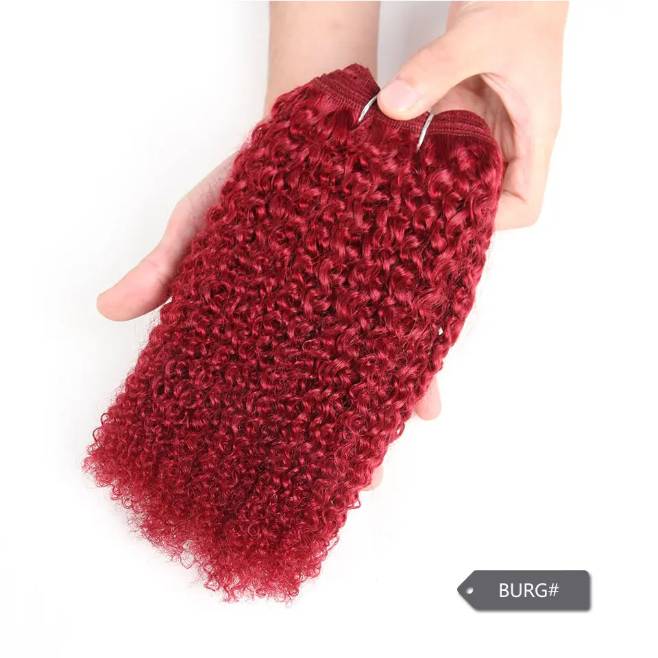 Slanke Afro Kinky Weave Krullende Bundels Zwart Uit Één Stuk Braziliaans Weefsel Bundels Deal 2 #4 # Red Burg # Remy Hair Extension