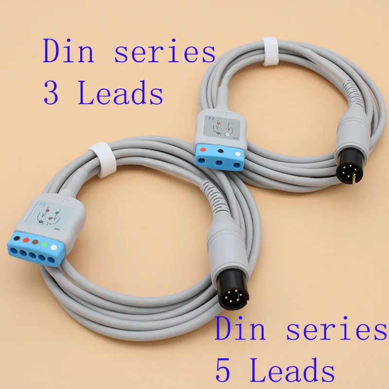 6P to DIN 3/5 leads ECG EKG trunk cable and leadwire for BCI//Mindray/Sapcelabs/Edan/Goldway/GE/CSI/HP/Biolight.