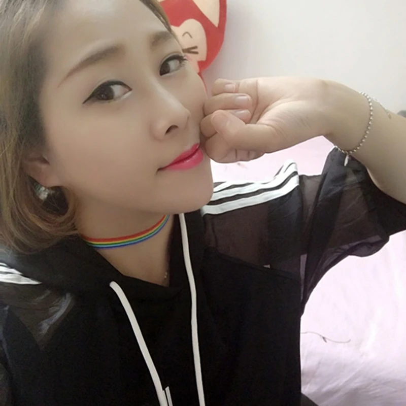 Fashion Rainbow Color Ribbon Choker Necklaces Women Gothic Punk Collar Female Statement Necklace Trinket Gift Collier Ras Du Cou