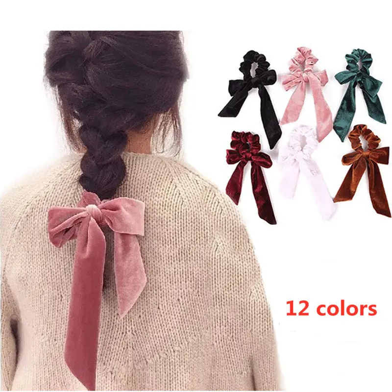 Fashion Velvet Scrunchie For Women Elastic Hair Band Bow Girls Sweet Headband Gum Hair Tie Rope Ponytail Holder Hair Accessories