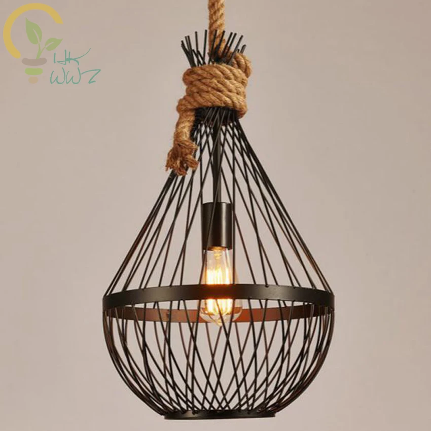 

Dia 26/32cm Iron Loft Style Industrial Wind Retro Pedant Lights,Personality Bar Cafe Hemp Rope Lighting Fixtures Pedant Lamps