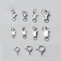 1pc 100% 925 Sterling Silver Lobster Clasp With Rings Multi Size Square/Round Spring Clasps Connector DIY Fine Jewelry Making