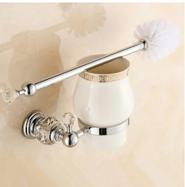 Brass & Crystal Toilet Brush Holder,Chrome Plated Toilet brush Bathroom Products New Arrivals Cleaning Brush