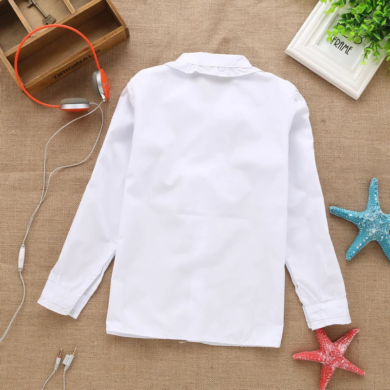 new summer spring girls lace cotton solid White baby kids girls Blouse white shirts  with long sleeves for children girls