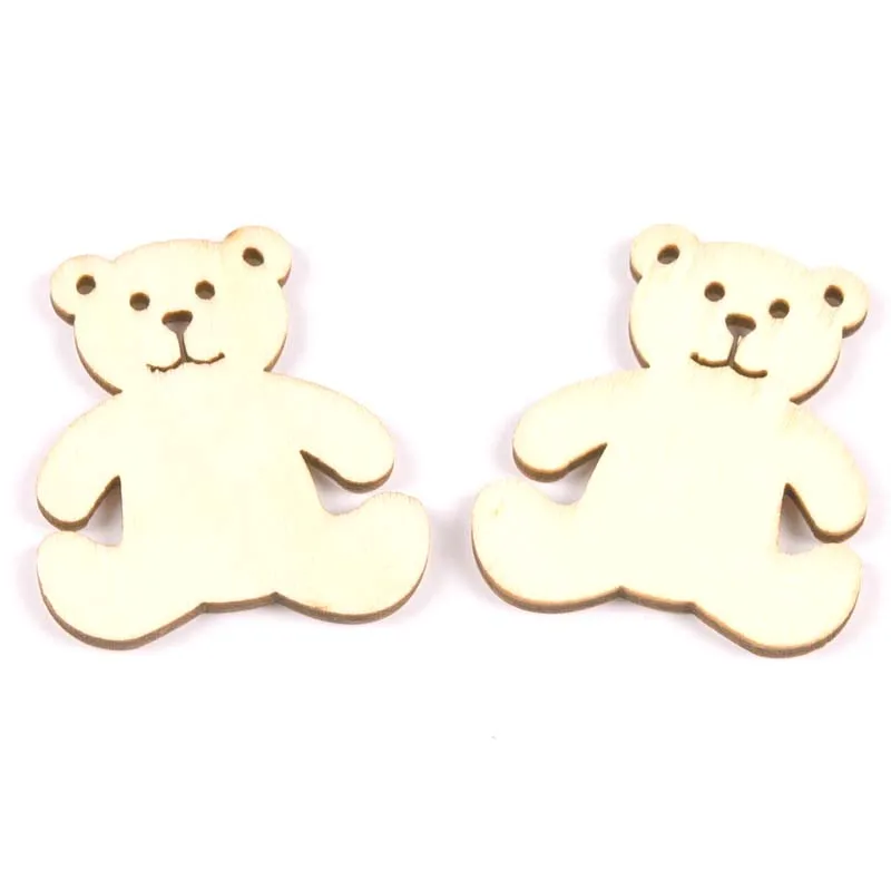 20Pcs Bear pattern natural Wooden Scrapbooking Craft for Embellishments Handmade Diy handicraft Decor 41x48mm MT1757