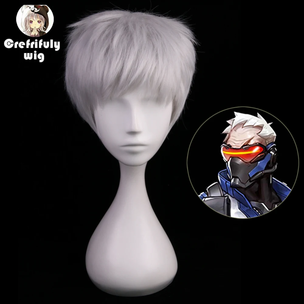 มาถึงใหม่อะนิเมะคอสเพลย์วิกผมสังเคราะห์สั้นตรงผม Overwatch Soldier 76 Boy เครื่องแต่งกายเงินสีเทาวิกผมสำหรับผู้ชาย