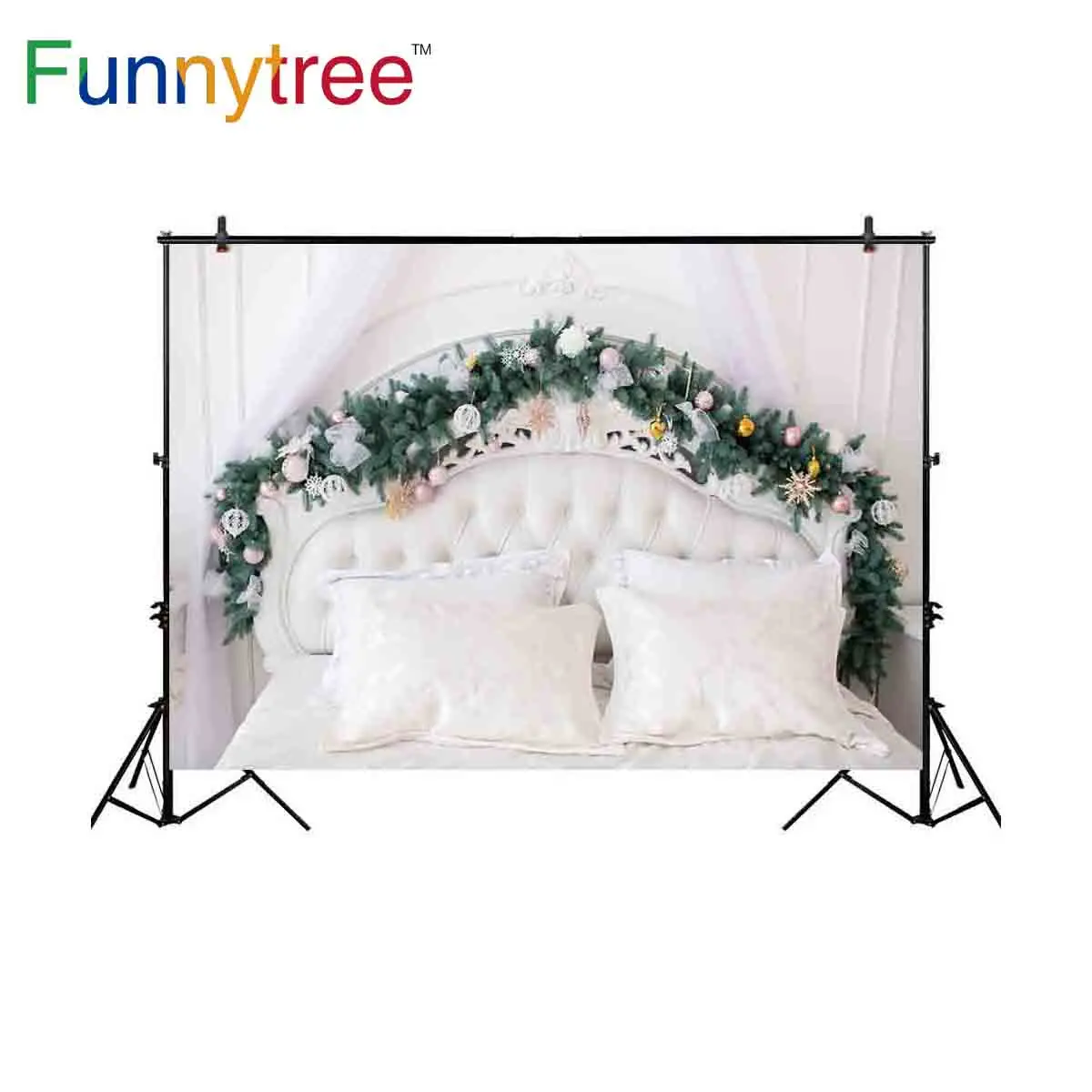 Funnytree-خلفية استوديو تصوير ، زينة عيد الميلاد ، لوح رأس شجرة بيضاء لغرفة نوم البنات ، فوتوبون زون