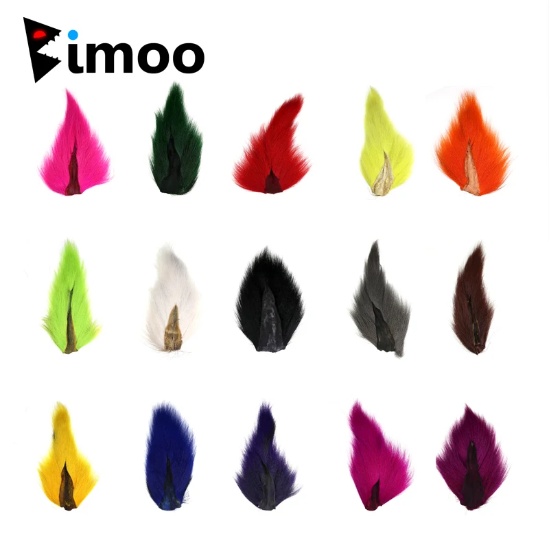 Bimoo 1PC Multi-Color Fly Tying Bucktail Whole Tail Fishing Bucktail Deer Hair Fly Tying Materials Hooks Jigs White Red Black