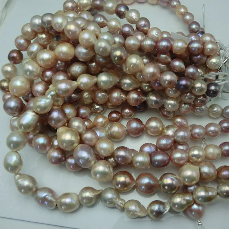 16 inches 12-15mm High Luster Natural Multicolor Baroque Pearls Loose Strand