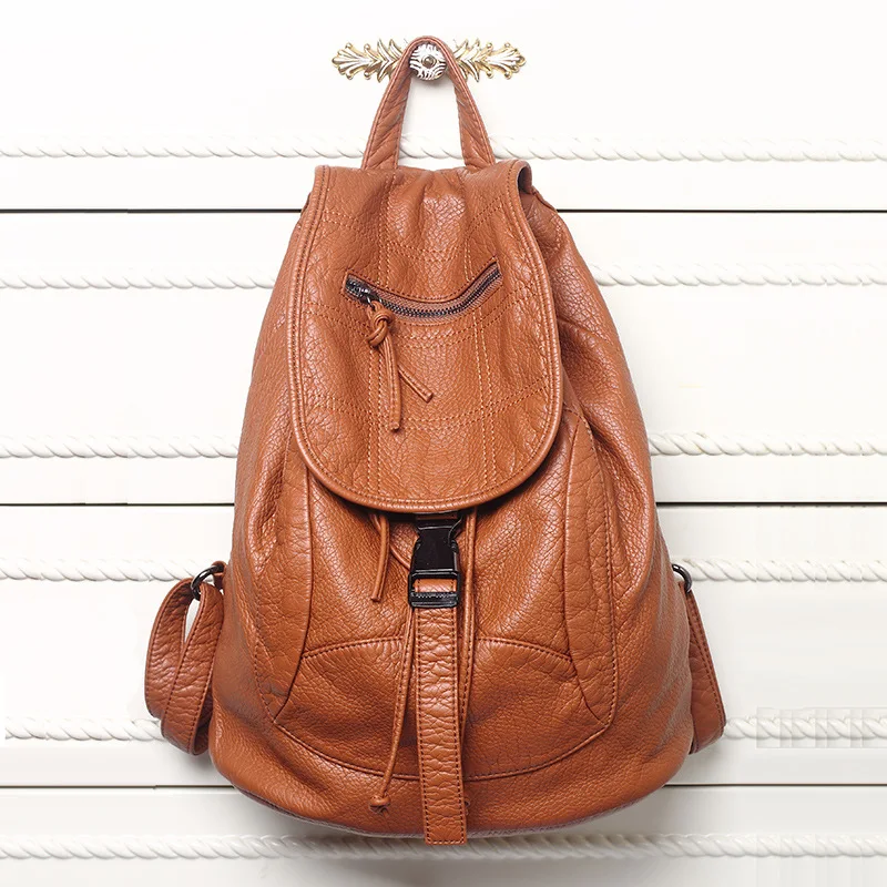Sac à Dos en Cuir Souple Lavé de Haute Qualité pour Femme, Sacoche de Voyage Décontractée