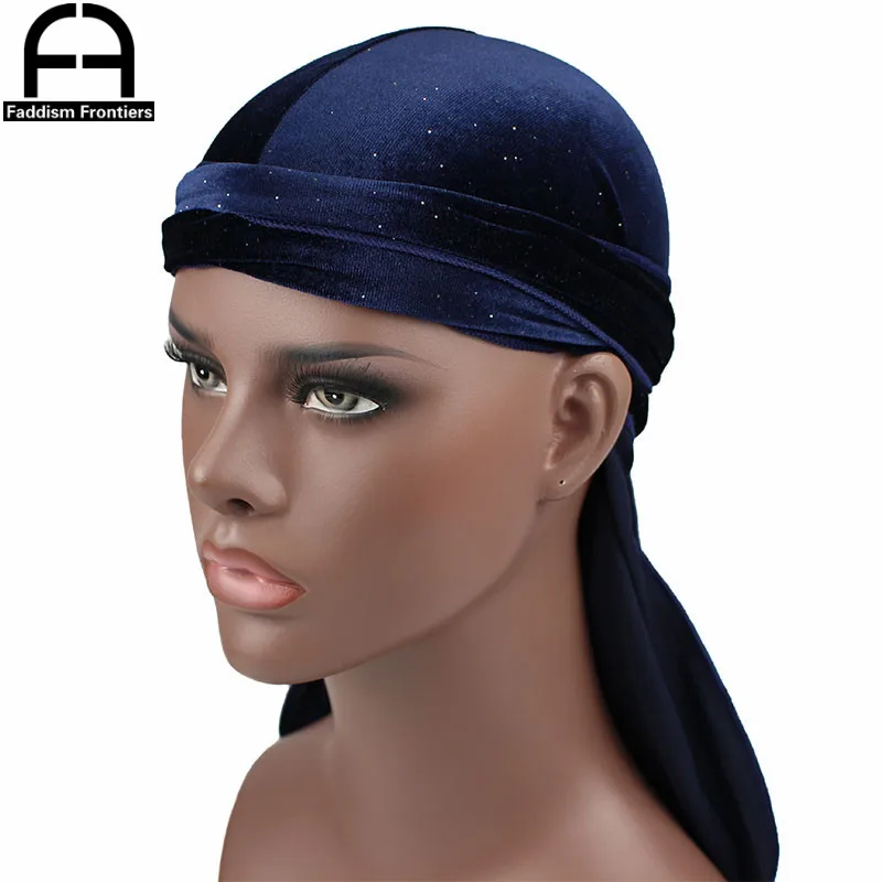 Neue Luxus Männer Glänzenden Samt Durags Turban Bandana Stirnband Männer Durag Biker Headwear Hut Haar Zubehör männer Hut