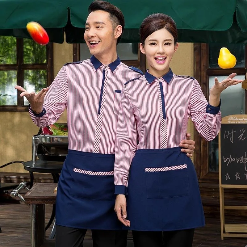 

Hotel Overalls Long-sleeved Waitress Uniform Catering Restaurant Uniforms Hot Pot Cake Shop Cafe Waiter Fashion Work Wear H2379