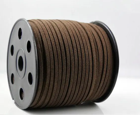 Free Shipping 100Yds Flat  faux Leather suede cord, 3mm, Deep Brown faux suede cord for bracelets 3mm