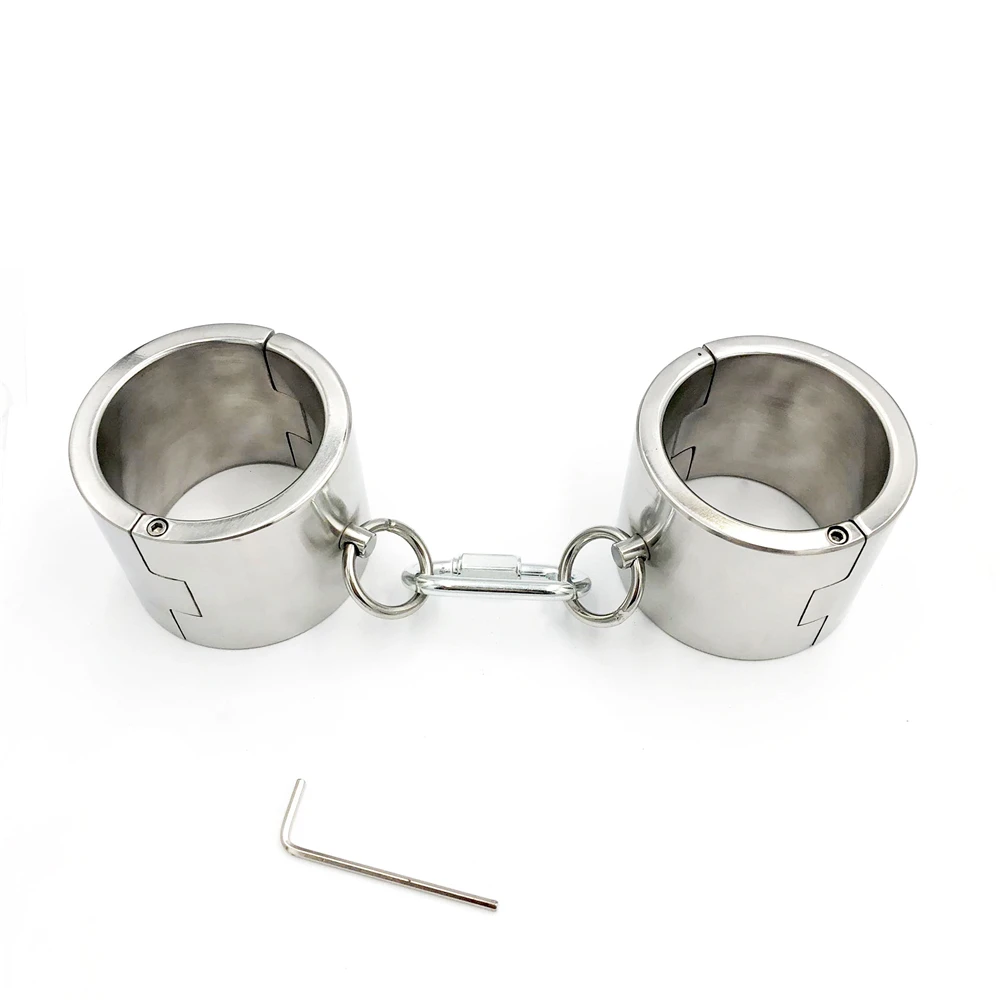 

6cm High Stainless Steel Bondage Bangle Wrist Cuffs Metal Bracelet Handcuffs Restraint Lock Adult BDSM Sex Toy For Male Female