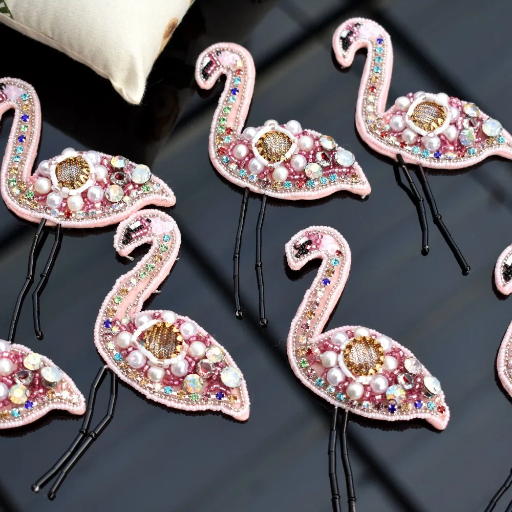 Sequin Flamingo Bird Swan Patches for Clothes Sew on Clothing Rhinestone Beaded Applique Beading Badge Stripes Accessories