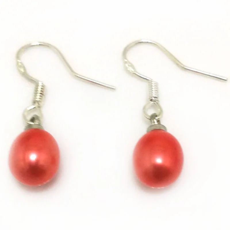 Wholesale 7-8mm Red Natural Rainrdrop Freshwater Pearl 925 Silver Hooked Earring