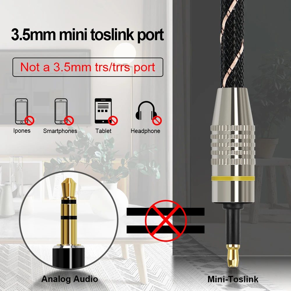 EMK Toslink to Mini Toslink Cable 3.5mm Digital Sound SPDIF Optical Cable 3.5 to Optical Audio Cable Adapter for TV BOX Soundbar